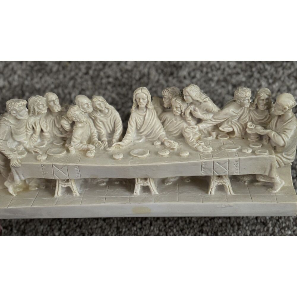 Vintage Italian Last Supper Carved Stone Sculpture Signed Italy 9.5" Religious